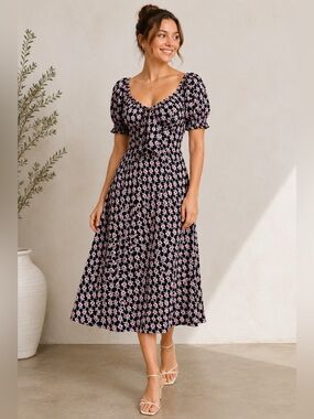 Mimi Chica Pink Floral Midi Dress on Black